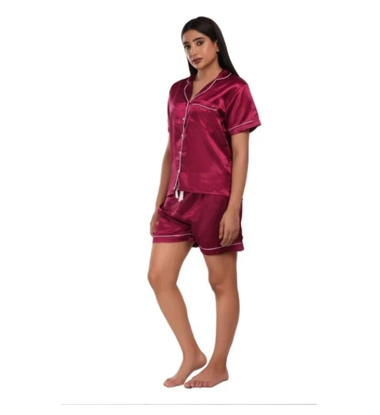 Half Sleeves Satin Ladies Night Suit Set