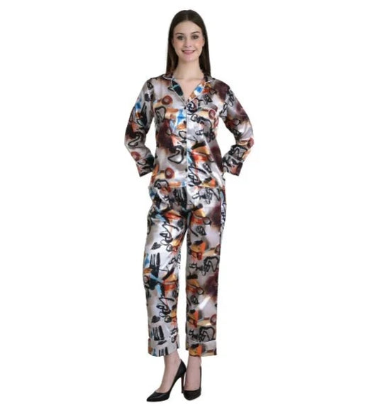 Printed Satin Night Suit