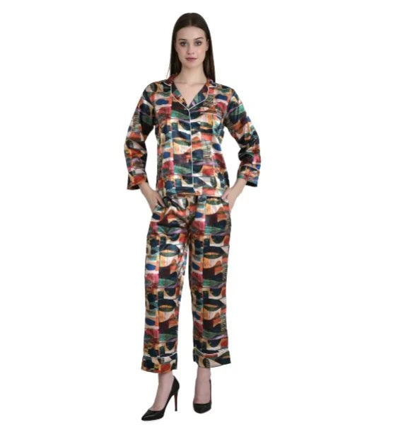 Printed Satin Night Suit